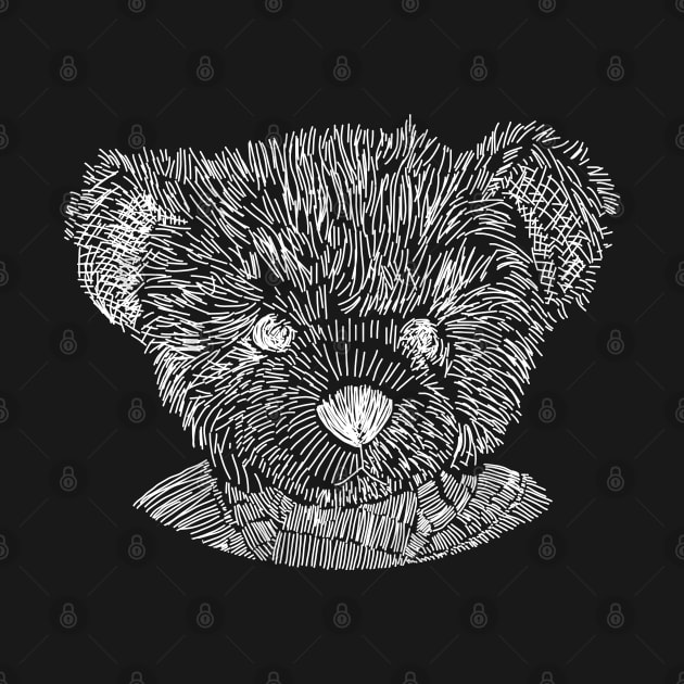 Spooky Teddy Bear Horror White Line Sketch by ellenhenryart