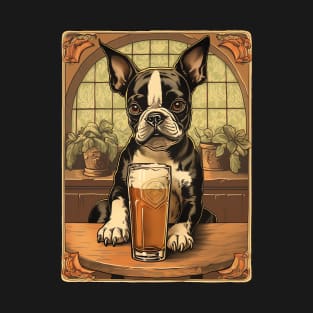 Boston Bull Terrier with Pint of Beer T-Shirt