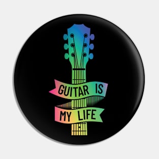 Guitar is My Life Acoustic Guitar Headstock Colorful Theme Pin