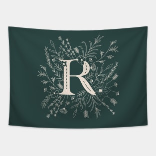 Botanical Letter R (Forest Green) Tapestry