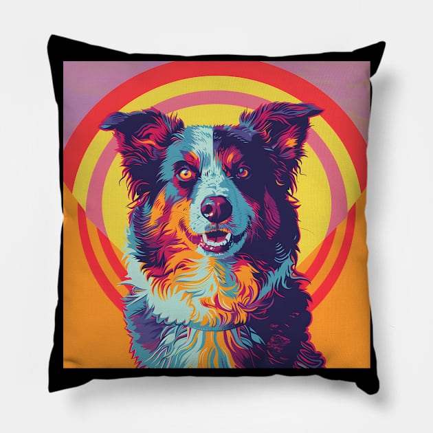 Border Collie in 70's Pillow by NatashaCuteShop