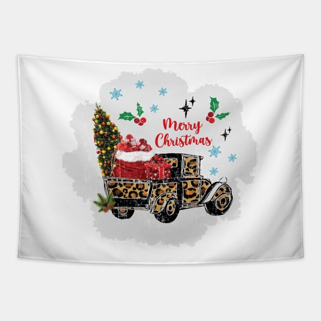 Christmas Truck With Leopard Pattern Tapestry by Athikan