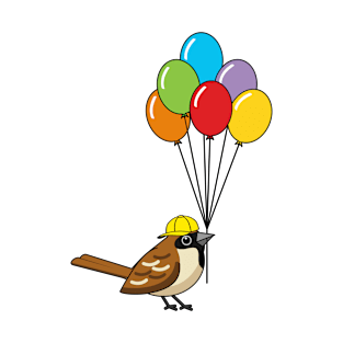 Cute Cartoon Sparrow with Balloons Birthday T-Shirt