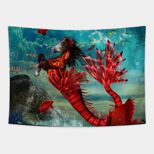 Wonderful seahorse with skulls in the deep ocean Tapestry