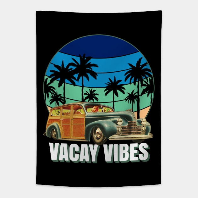 Vacay Vibes Family Vacation Old Woody Station Wagon Tapestry by CharJens