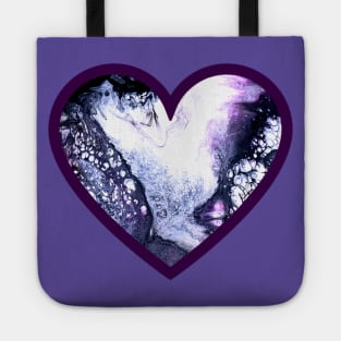 Icy Blue/Purple Paint Pour Heart Tote