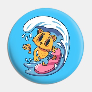 Cute Cat Surfing Pin