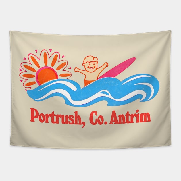 Portrush - Irish Retro Surf Gift Design Tapestry by feck!