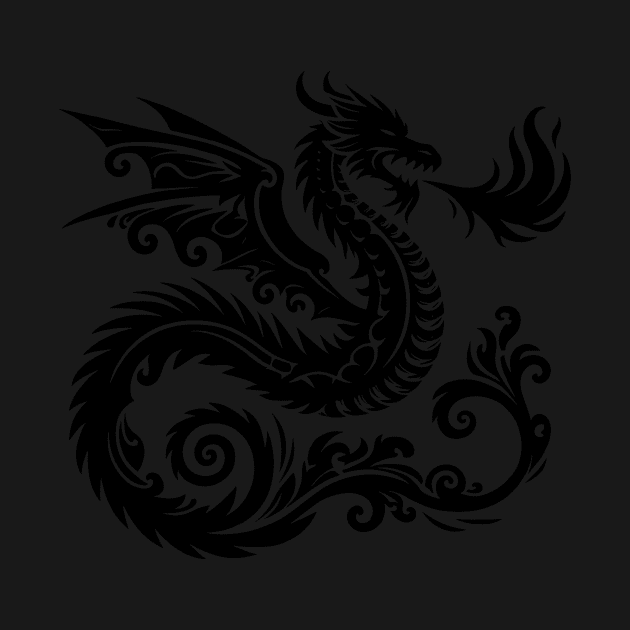 Mystical Black Dragon Tribal Art Fantasy by NedisDesign