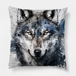 Wolf Portrait Animal Painting Wildlife Outdoors Adventure Pillow