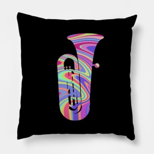 Tuba Silhouette: Colorful Swirl Pillow