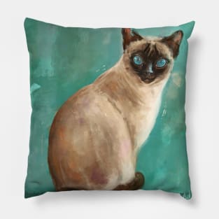 Contemporary Painting of a Gorgeous Siamese Cat with Blue Eyes Pillow