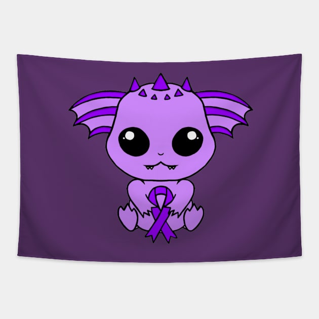 Cute Creature Holding an Awareness Ribbon (Purple) Tapestry by CaitlynConnor