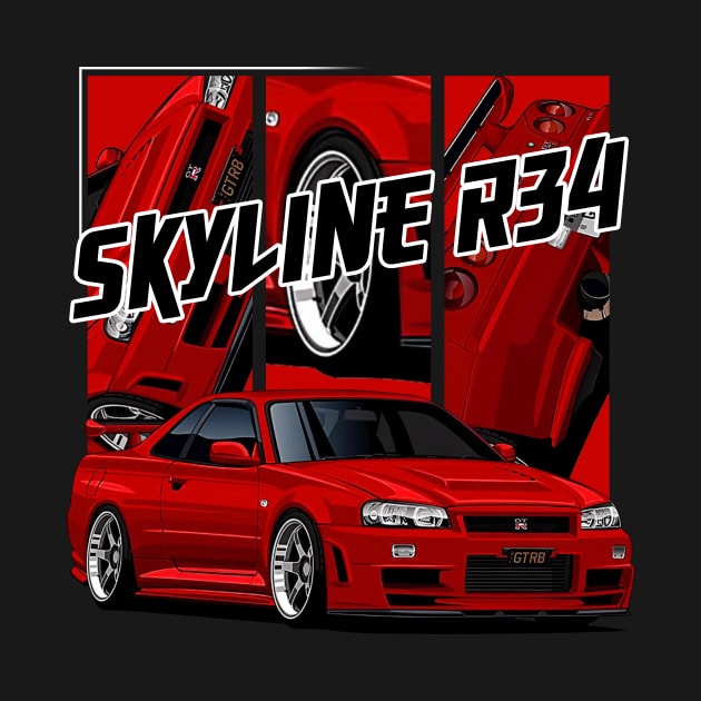 Nissan Skyline r34 GTR Red, JDM Car by T-JD