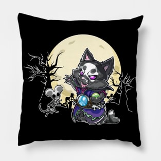 Cute but Scary Nekomancer: cat summoning the undead - Halloween RPG necromancer theme shirt Pillow