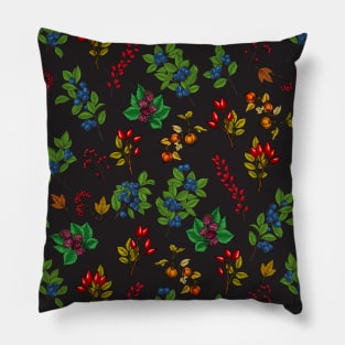 Autumn berries on chocolate brown Pillow