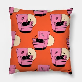 Naughty Black Cat Pattern in orange Pillow