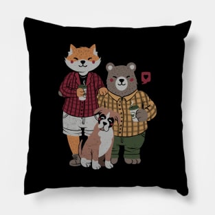 Fox Bear Boxer Coffee Valentines by Tobe Fonseca Pillow