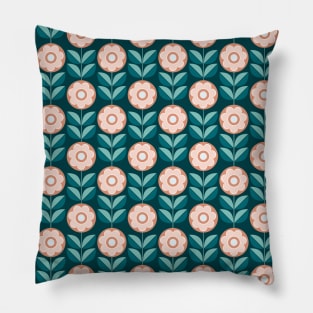 Retro Geometric Flower Pattern 5 in Peach, Dark Salmon and Teal Pillow