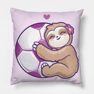 Girls Soccer Purple Football Cute Sloth Pillow