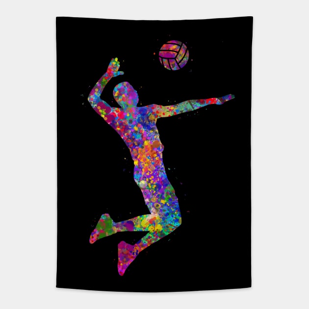 Volleyball player watercolor art Tapestry by Yahya Art