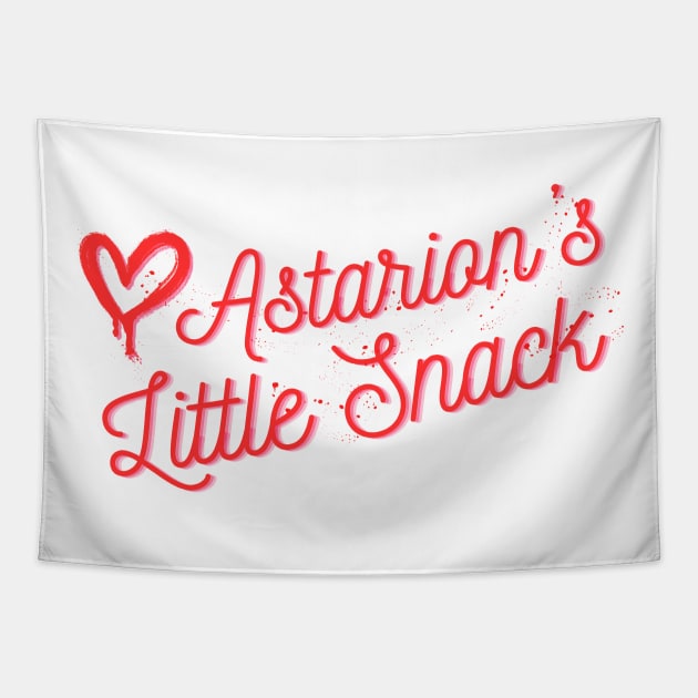 Astarions little snack red romance text Tapestry by WildMagicUK