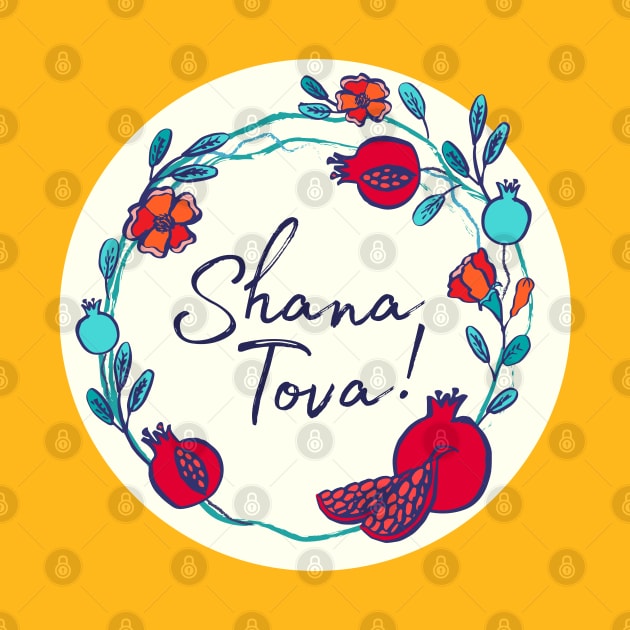 Shana Tova, pomegranate wreath on ivory by Slanapotam