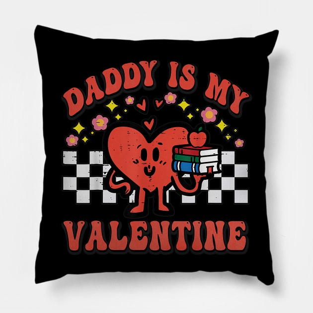 Retro Groovy Daddy is My Valentine Cute Heart Boys Girls Pillow by Neldy