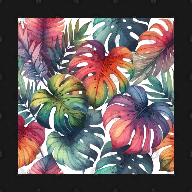 Colorful Monstera Tropical Leaves by Siha Arts