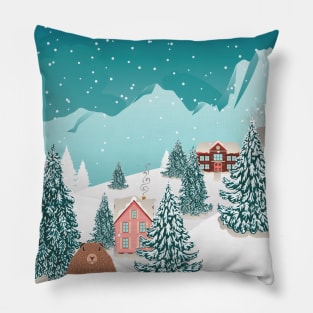 Cute groundhog and winter landscape Pillow