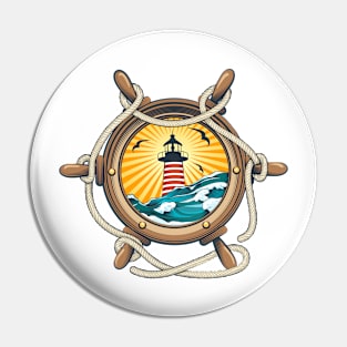 Steering Ship Wheel with Lighthouse Inside Pin