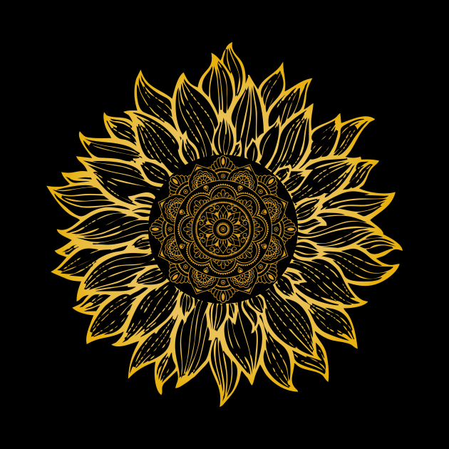 Sunflower Mandala Pattern - Golden Etching Nature Design by mangobanana