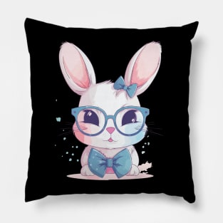 Cute Bunny with Glasses and a Bow Tie Pillow