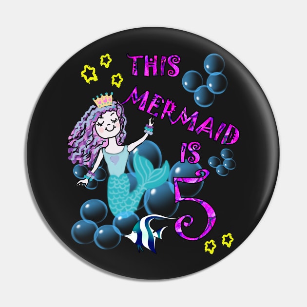 Birthday 5th Mermaid Cards, Journals & Gifts for Five Year Old Girl Gift Pin by tamdevo1