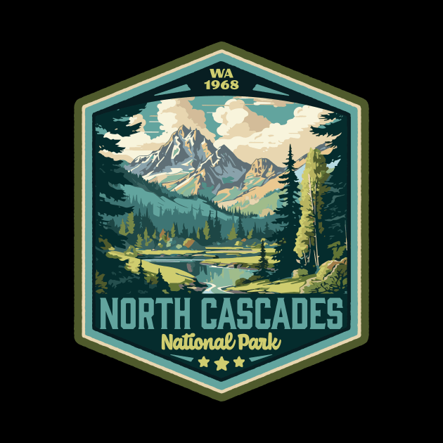 North Cascades National Park Vintage WPA Style Outdoor Badge by GIANTSTEPDESIGN