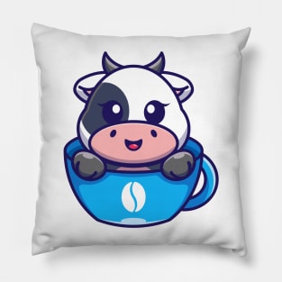 Cute cow on cup coffee cartoon Pillow