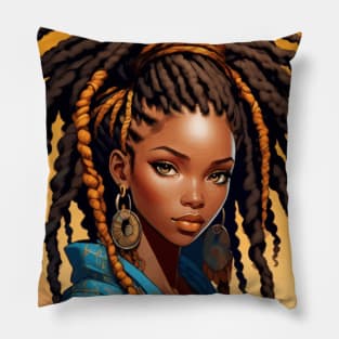 Beautiful Black Girl with Cool Dreads Pillow