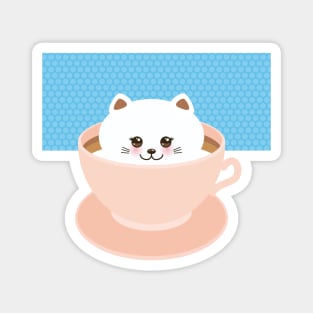 Cute Kawaii cat in pink cup of froth art coffee (1) Magnet