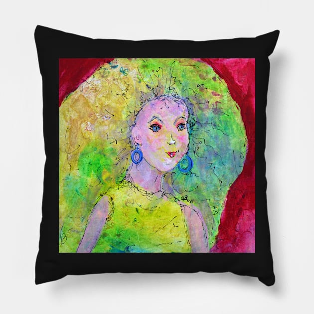 Green Hair Don't Care Pillow by ClaireBull