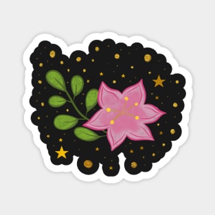 Floral arrangement pink flower with stars and golden sparkles Magnet