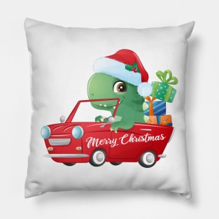 Cute Christmas T Rex Dinosaur In A Car Filled With Gifts Pillow