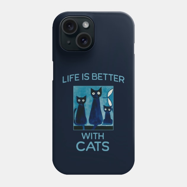 Abstract Life is Better with Cats Phone Case by JoeStylistics