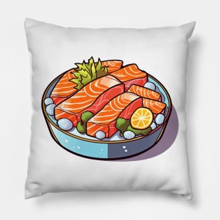 Savoring every bite of this delicious Japanese salmon fillet sashimi on ice Pillow