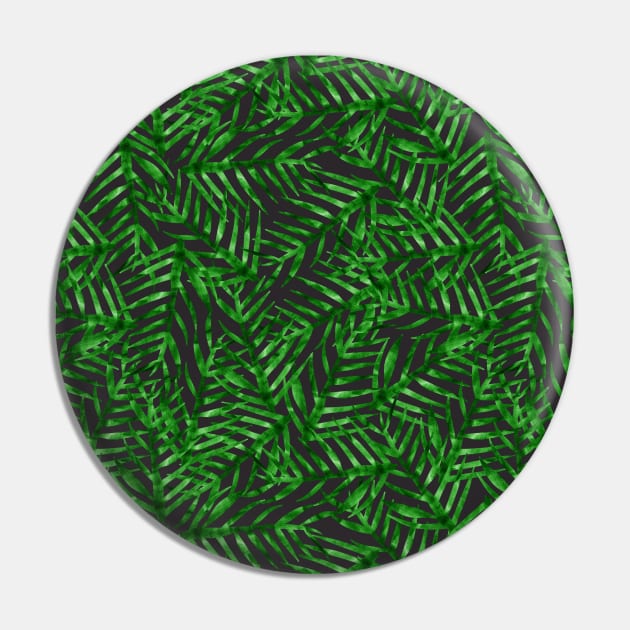 Green Watercolor Foliage On Black Pin by Sandra Hutter Designs