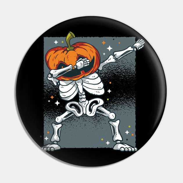 Skeleton with Pumpkin Head Dabbing Halloween Design Pin by madeinchorley