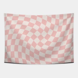 Pastel Pink Checkerboard Wavy Swirl Geometric Pattern Cute Tapestry