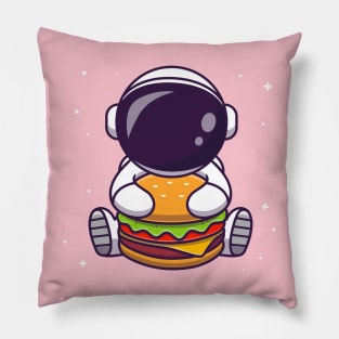 Cute Astronaut Eating Burger Cartoon Pillow