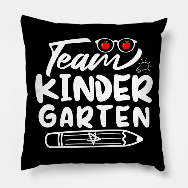 Team Kindergarten Boys Teacher Back To School Kinder Crew T-Shirt Pillow by drag is art