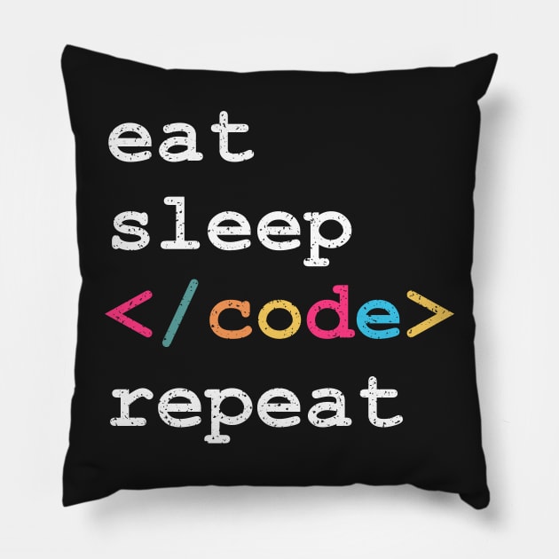 Eat Sleep Code Repeat Pillow by BraaiNinja