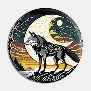 Solitary Wolf Howling at the Full Moon Pin